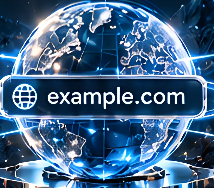 Glass globe labelled example.com