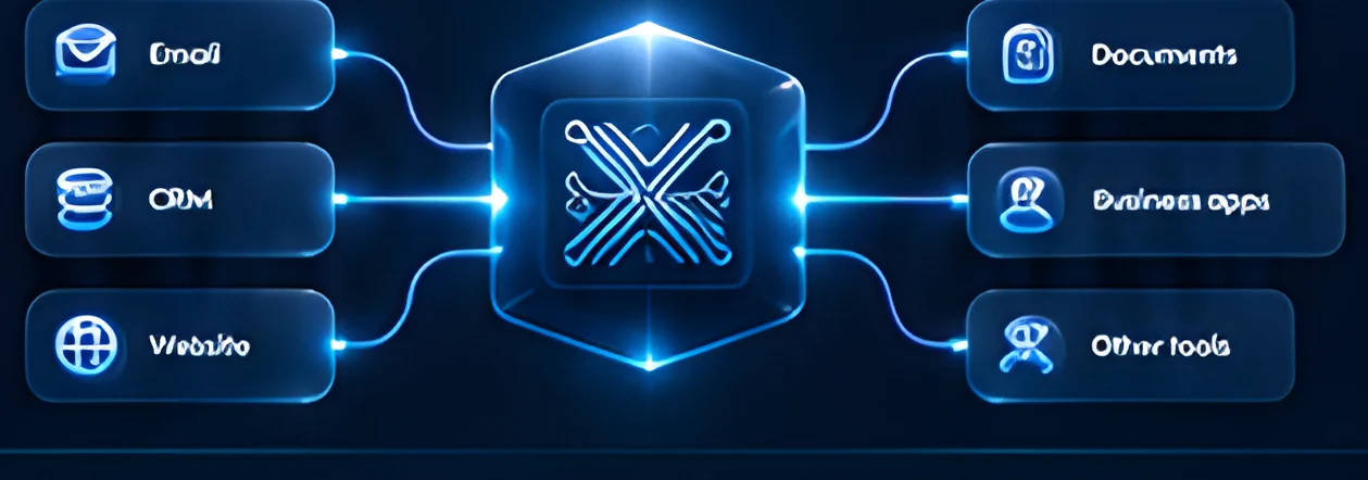 Central hub connecting email, CRM, website, documents, business apps and other tools