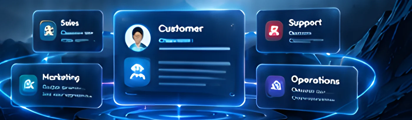 Customer record connected to sales, support, marketing and operations