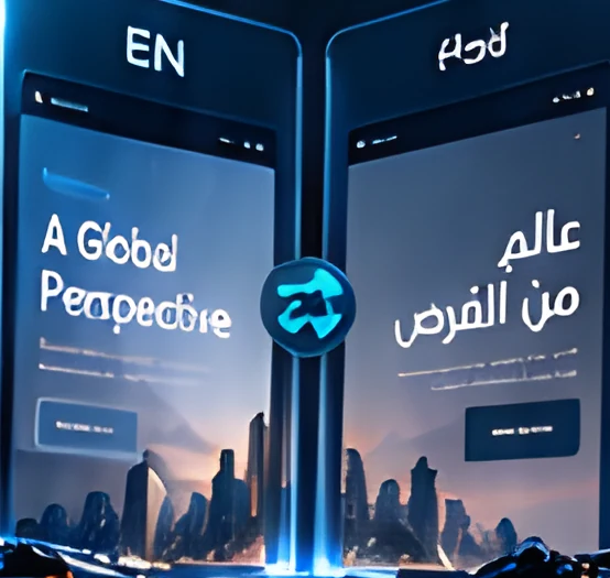 English and Arabic website panels side by side