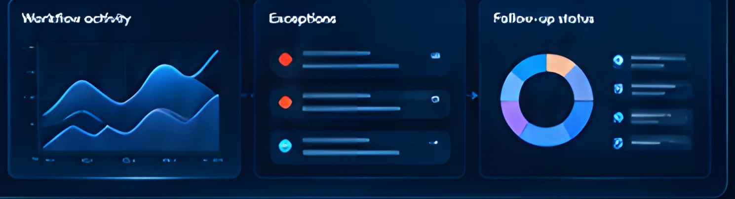 Reporting dashboard with activity, exceptions and follow-up status