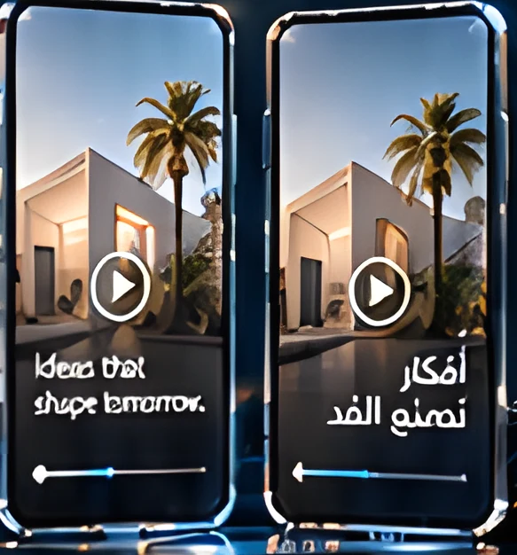 Phones showing English and Arabic captions