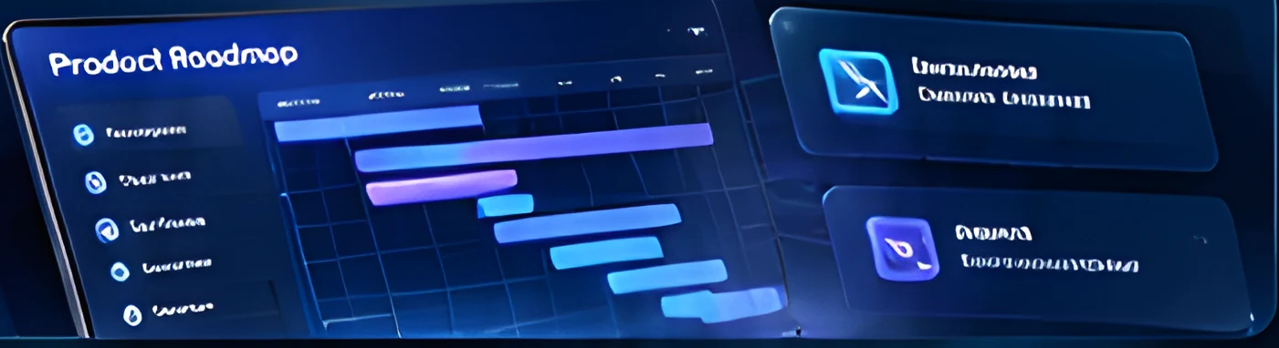 Product roadmap timeline and feature panels