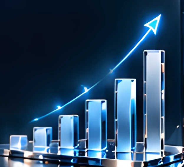 Glowing bar chart with rising arrow