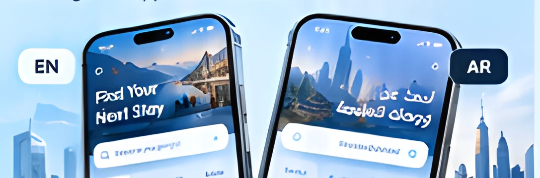 English and Arabic versions of a travel app screen