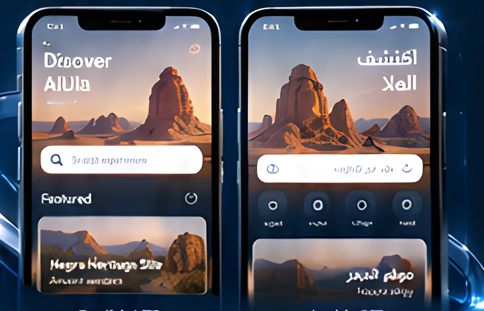English LTR and Arabic RTL versions of the same app screen