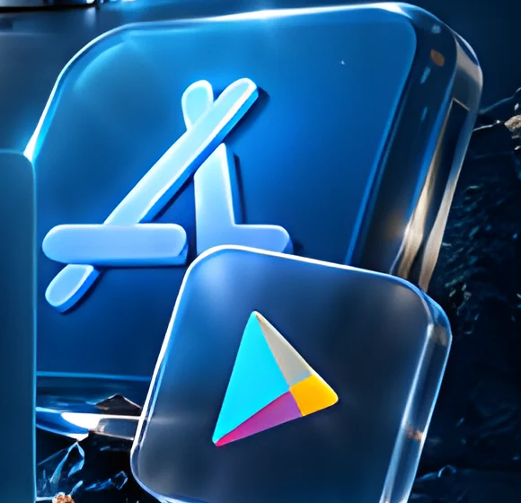 Glass App Store and Google Play icons