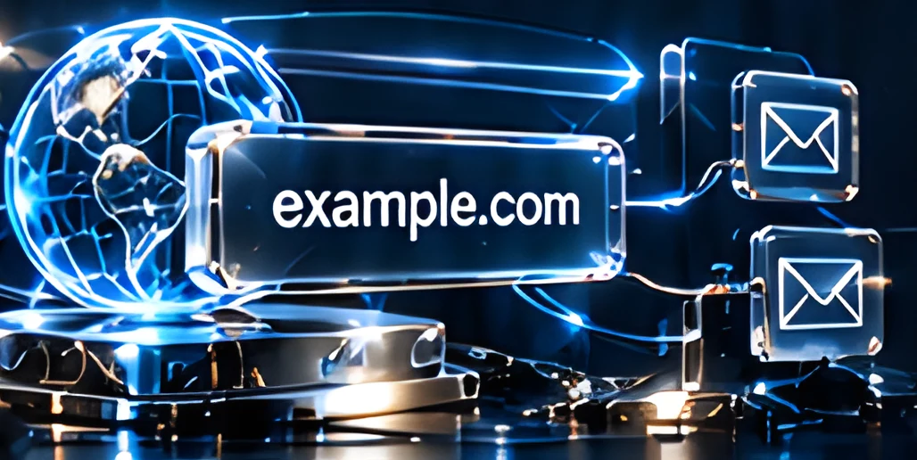Globe with example.com and an envelope