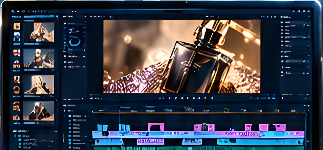 Video editing timeline with a product shot