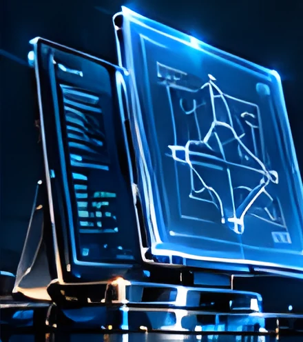Glass monitor showing a project diagram