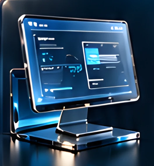 Glass monitor showing a website dashboard