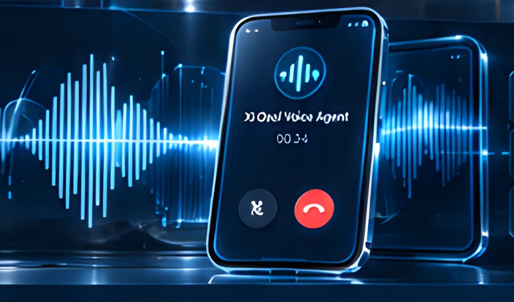Voice waveform and phone showing an AI voice agent call