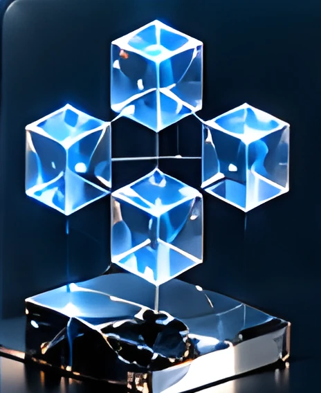 Glass cubes arranged above a stone base