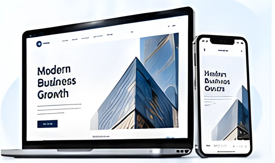 Laptop and phone showing a business website