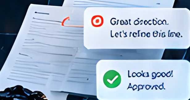 Draft pages with review comments and an approved badge