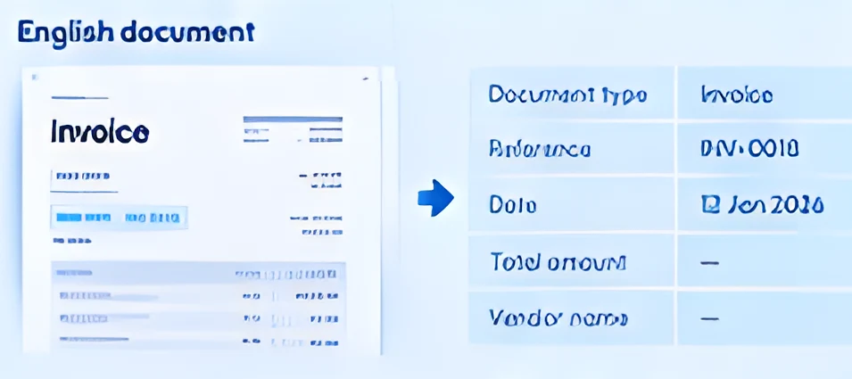 English document with extracted fields