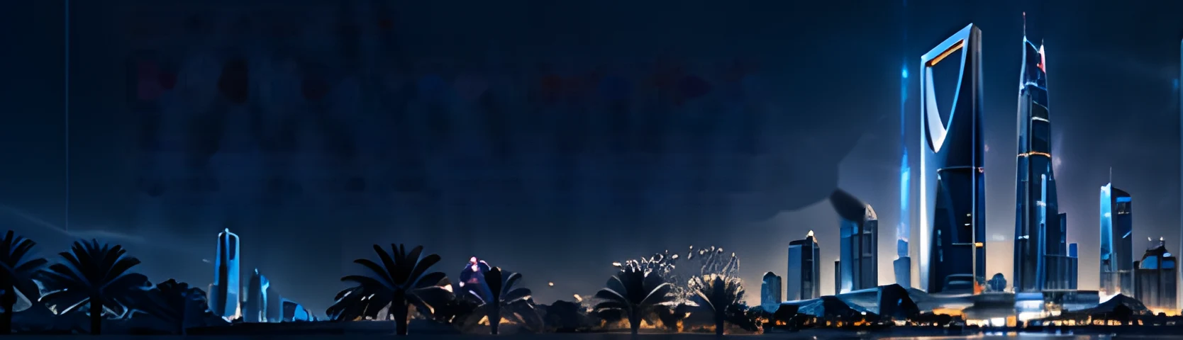 Riyadh skyline at night with palm trees