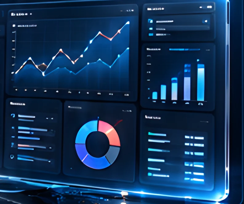 Analytics dashboard with line and donut charts