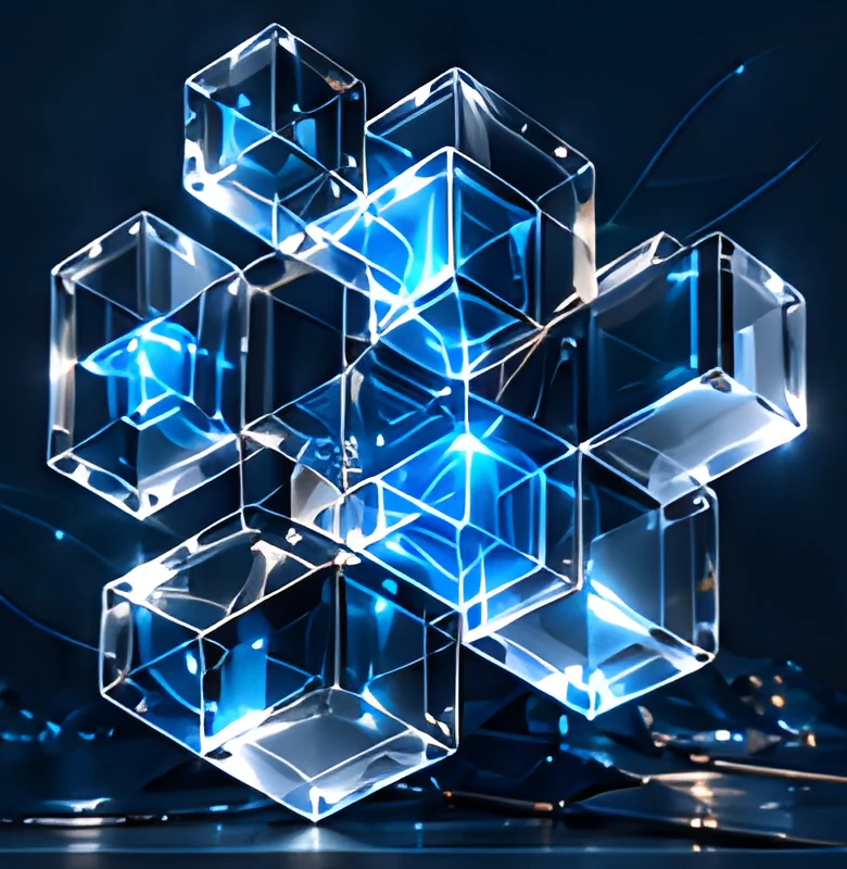 Cluster of glowing glass cubes