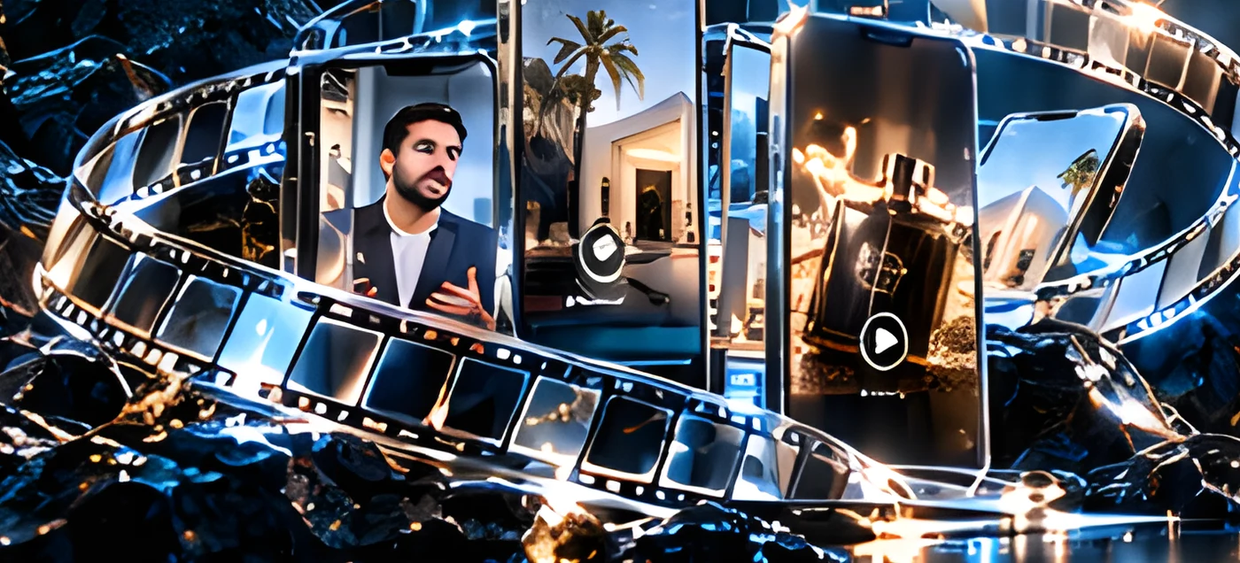 Vertical videos wrapped in a glass film strip