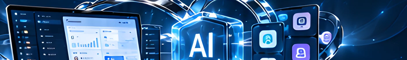Laptop and glowing AI chip with connected application icons