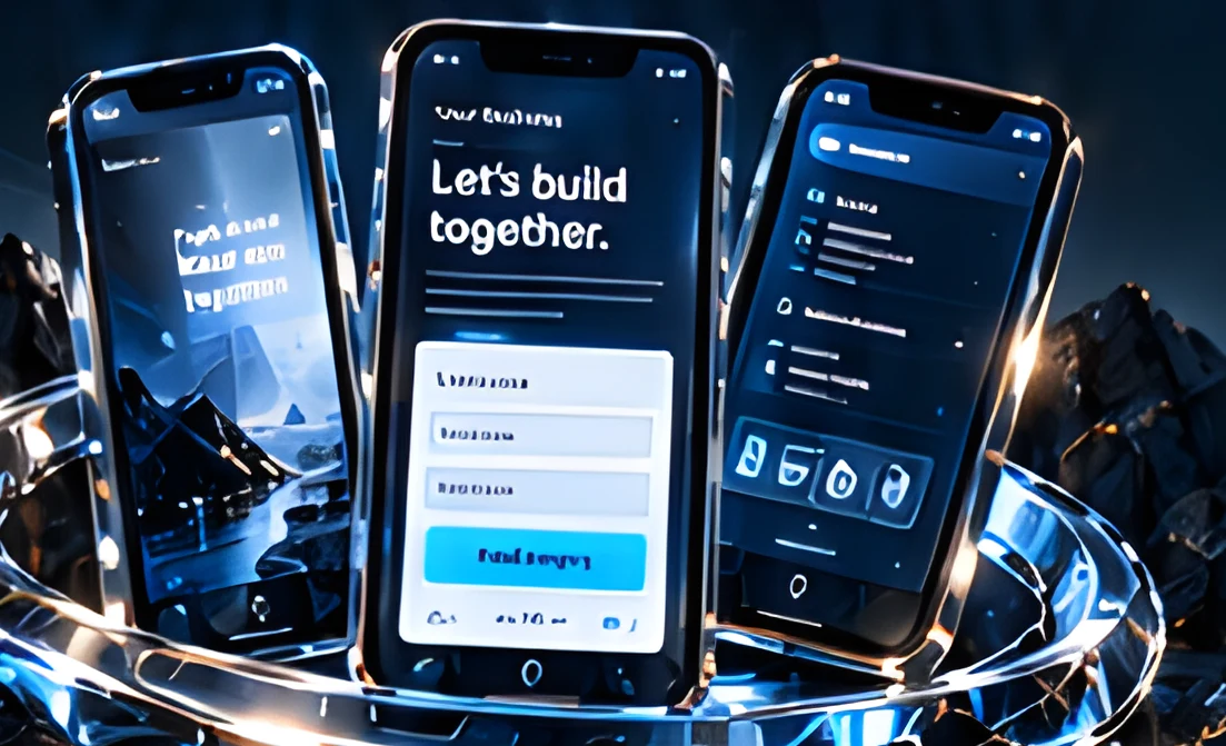 Three phones with a form journey on a glass ring