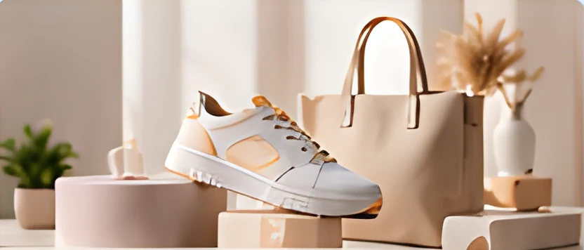 Sneaker and tote bag on pedestals