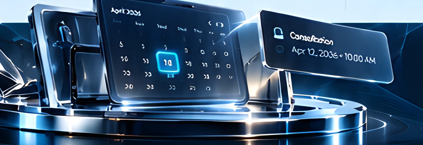 Glass booking calendar and confirmation on a stage