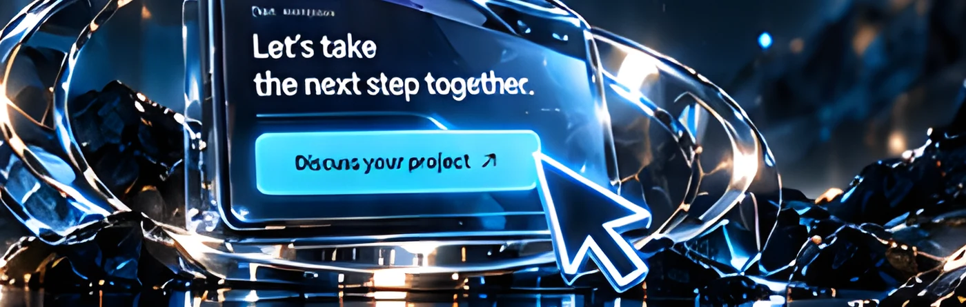 Glass call-to-action card and cursor in glowing rings