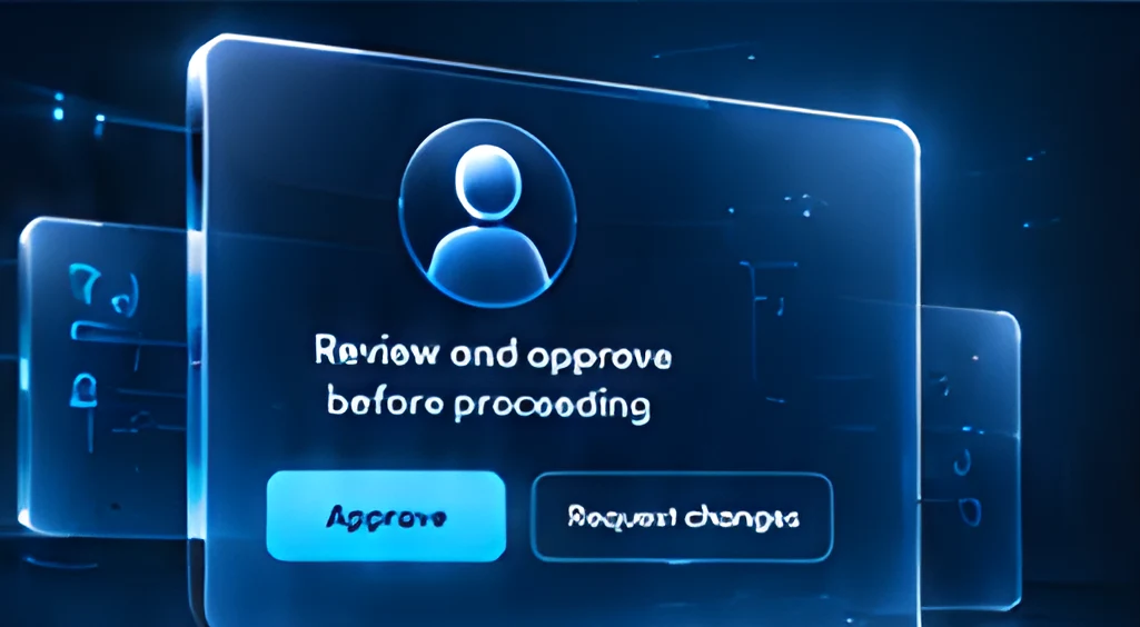 Glass review and approve card with Approve and Request changes buttons