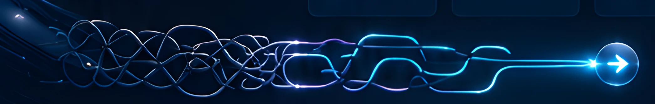 Tangled wires resolving into a single glowing connected flow