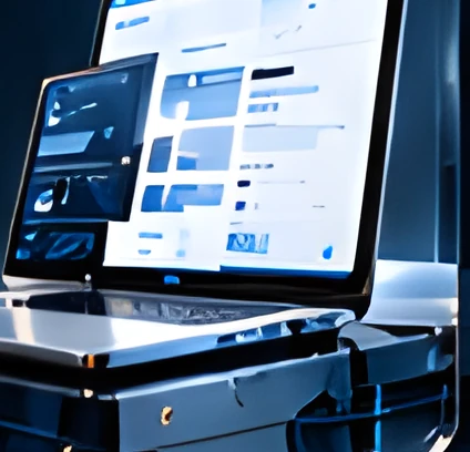 Glass laptop on a pedestal