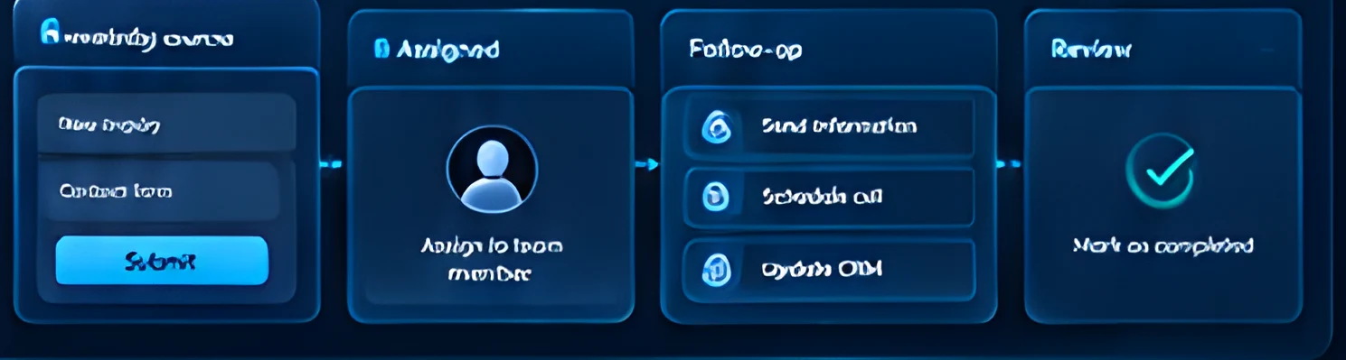 Four-stage CRM workflow from lead to review