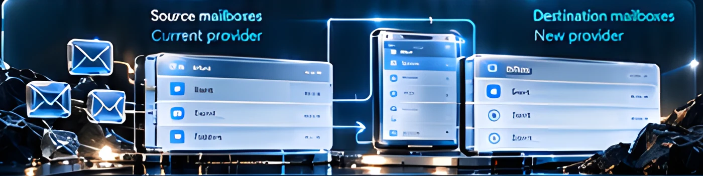 Source mailboxes on the current provider moving to destination mailboxes on the new provider