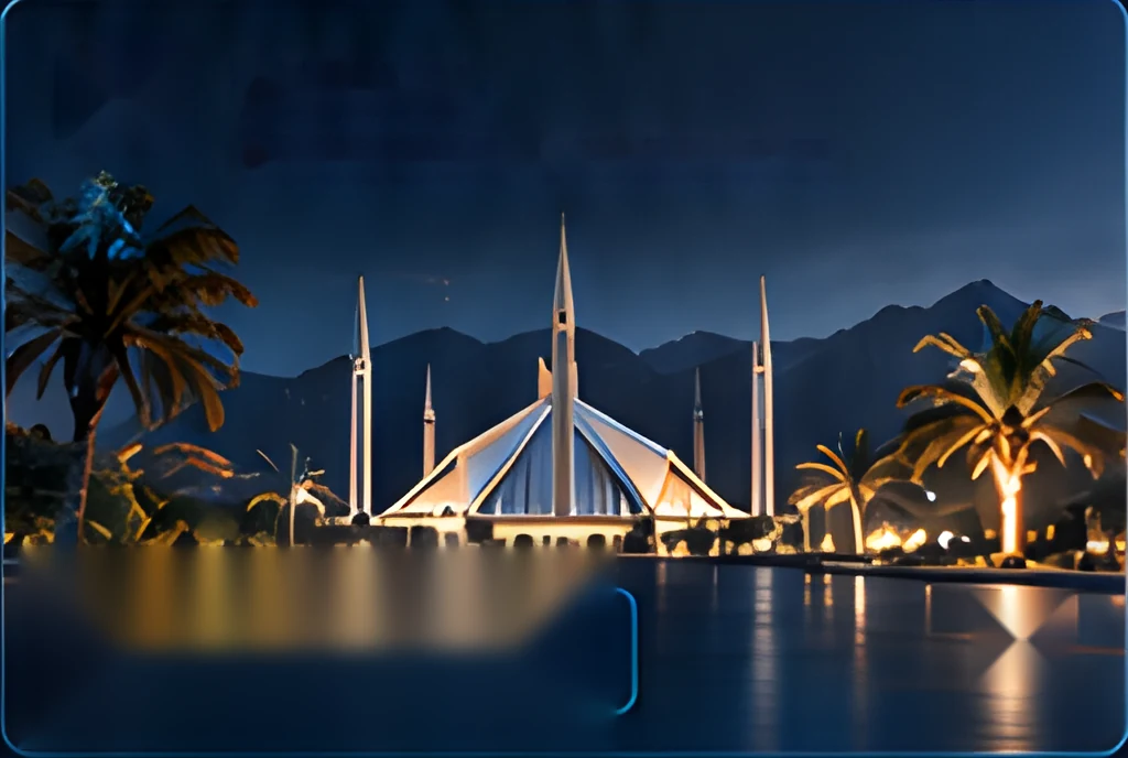 Faisal Mosque in Islamabad at dusk