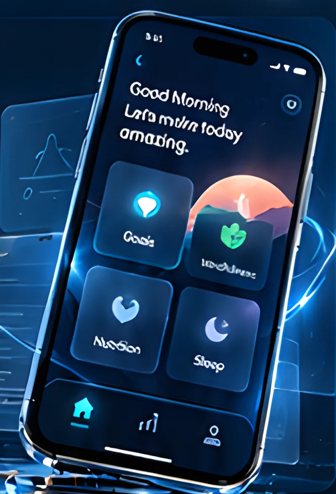 Smartphone showing an iOS wellness app on a glass base