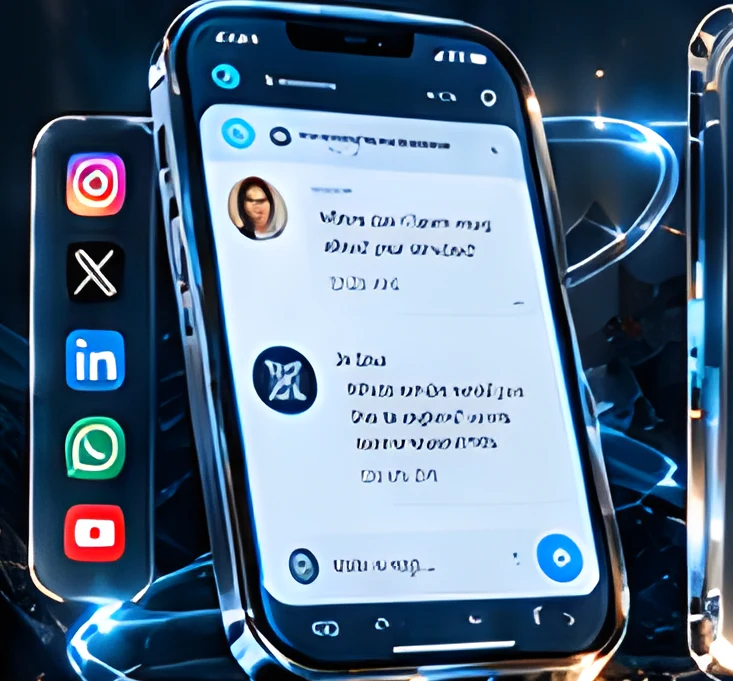 Phone showing a social conversation and channel icons
