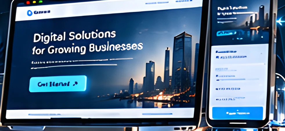 Landing page on tablet and phone: Digital Solutions for Growing Businesses