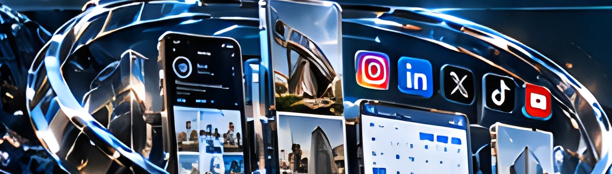 Glass rings with social profile screens and platform icons