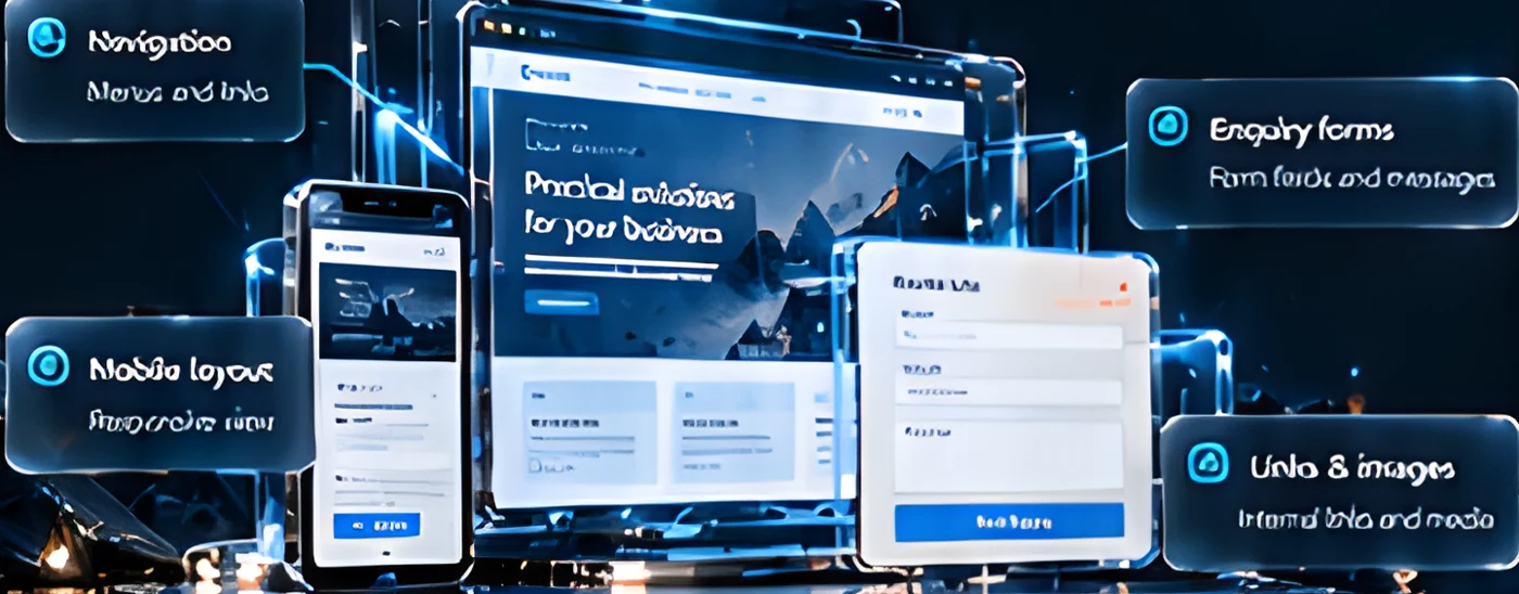 Devices showing navigation, mobile layout, enquiry forms and links and images